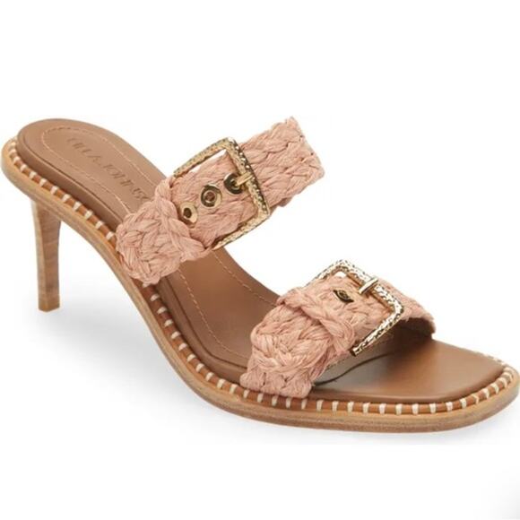 Ulla Johnson Ellery Raffia Sandal Pink Size 38 US 8 Great Condition Gold Buckle - Picture 1 of 9